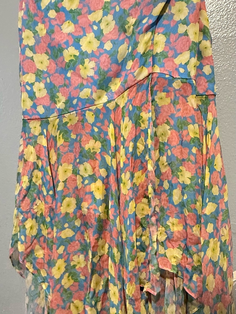 AMUR Pastel Floral 100% Silk Dress in Blue, Pink & Yellow size 0 - Picture 8 of 9